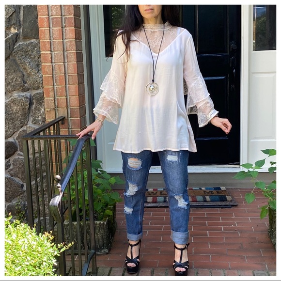 BOHO GYPSY CHIC LACE DETAIL BELL TOP - Picture 13 of 13